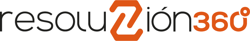 Logotipo naranja destacado de Resoluzión360 en un fondo blanco.