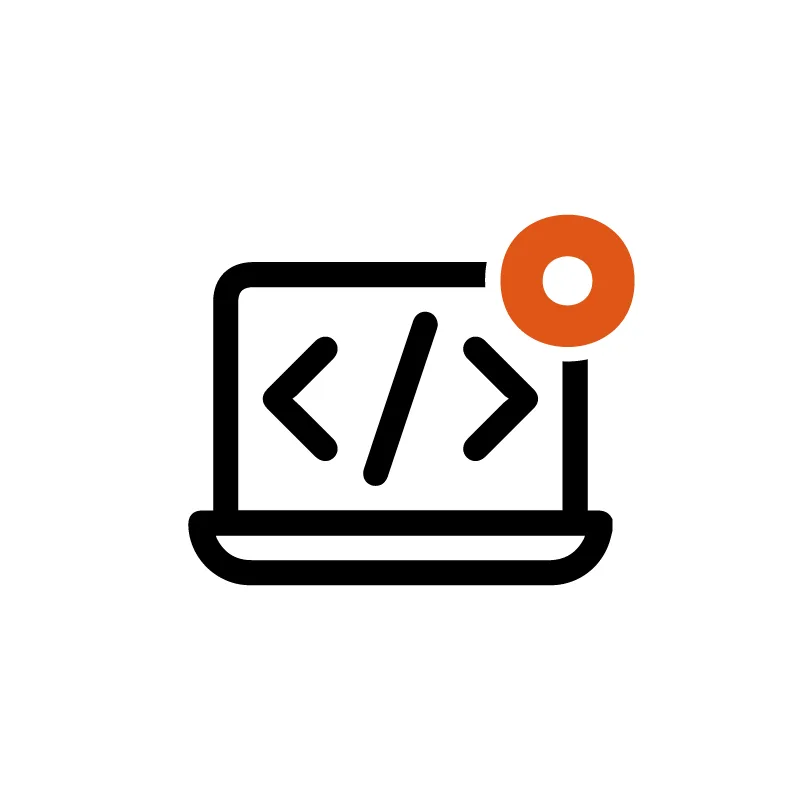 Icono de programación con código en una pantalla de laptop.